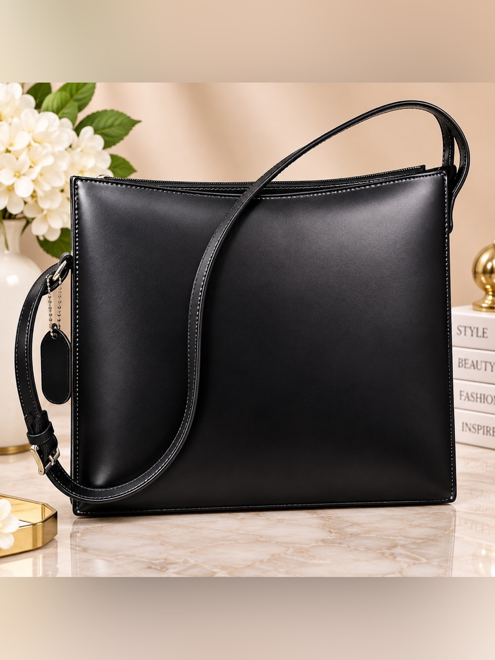 Classic Black Leather Messenger Bag - Unbranded-NWOT